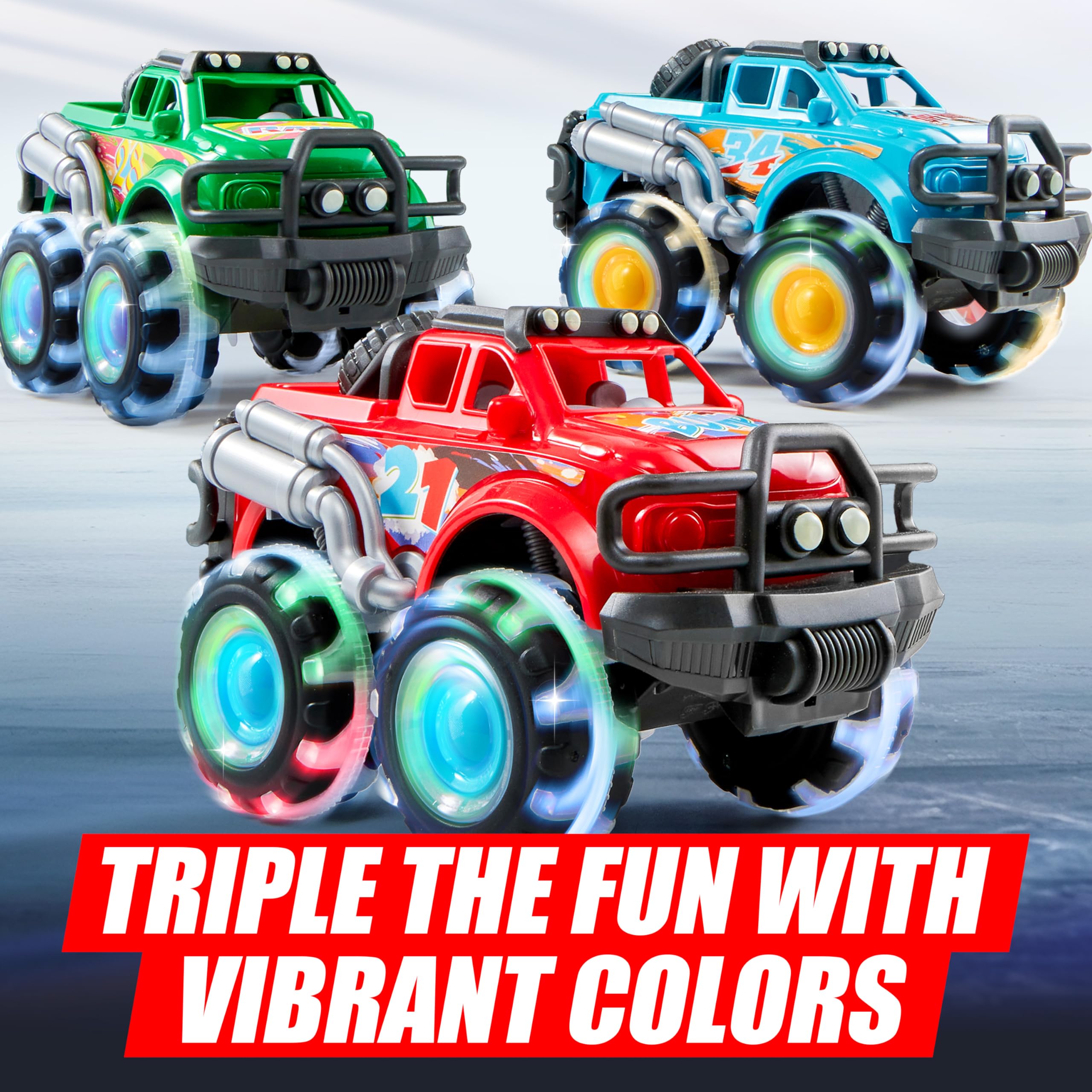 Vroomix auto-dimming wheels protect young eyes during extended play.