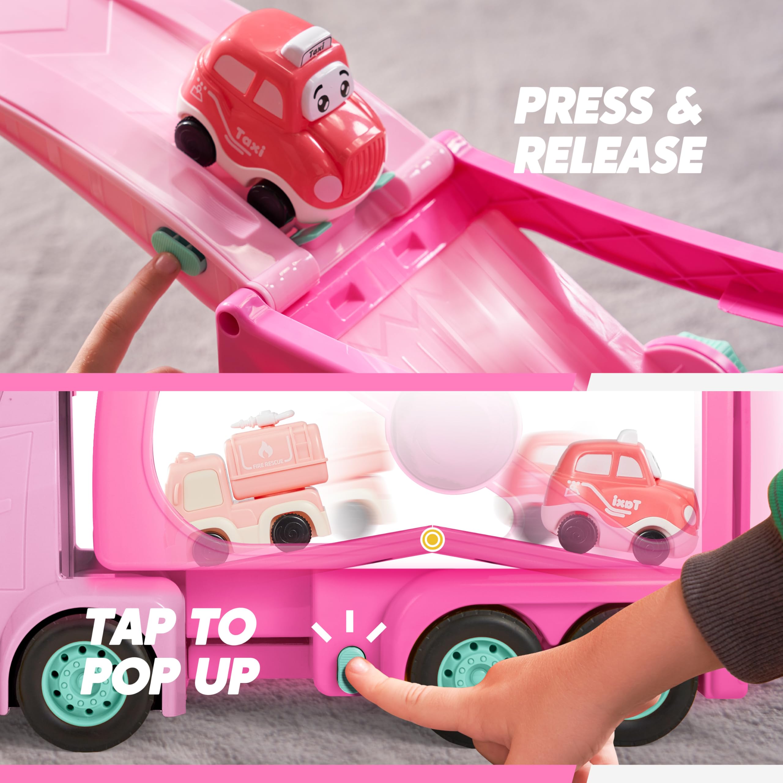 Vroomix extendable swaying head truck for adjustable play angles