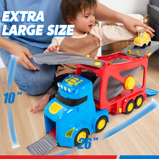 Vroomix extra large carrier truck closed dimensions for compact storage after play.