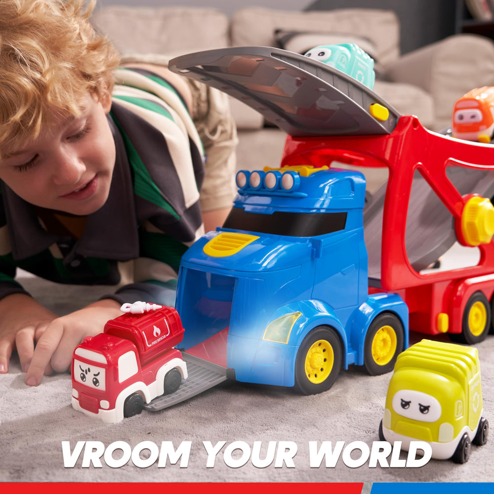 Vroomix kid playing with truck fostering imaginative play.