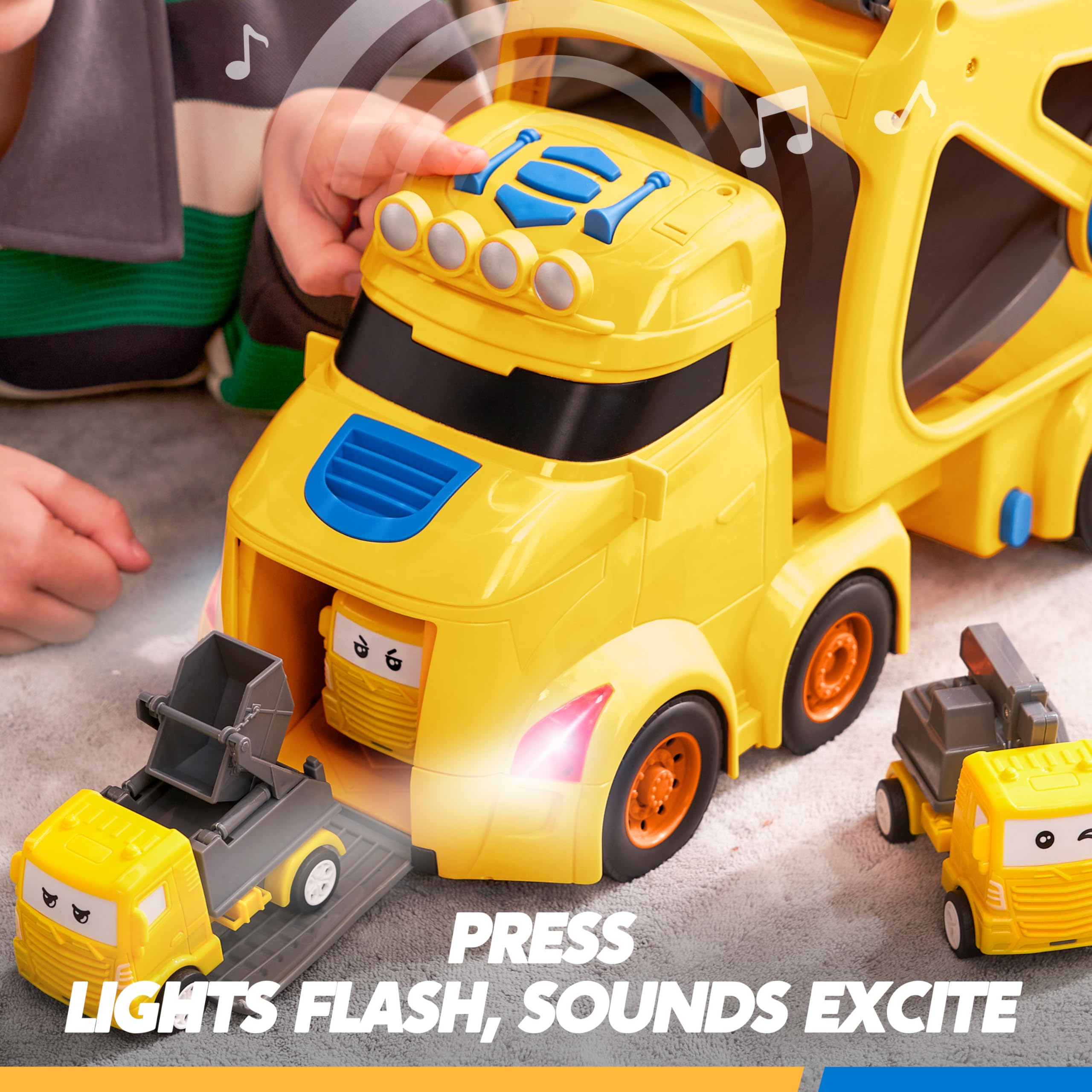 Vroomix three-layer truck with multi-access points supports versatile pretend scenarios.