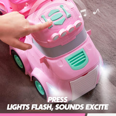 Vroomix truck with siren and lights enhances sensory play