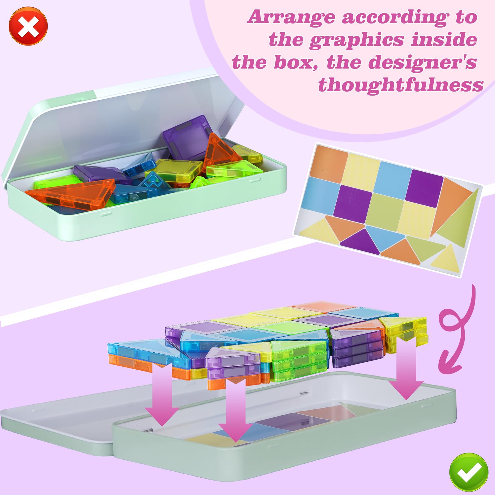 Vrythn magnetic tiles components laid out to spark creativity