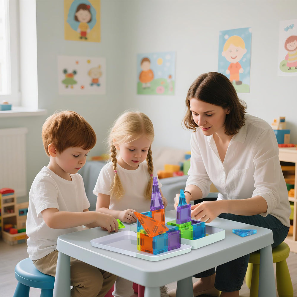 Vrythn tiles and metal box provide neat storage after play