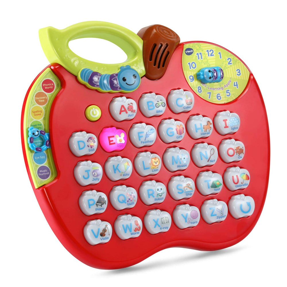 VTech ABC Learning Apple red side view highlighting portable learning companion for home trips