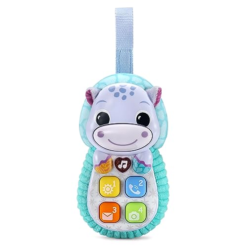 VTech Hello Hippo Soft Phone attached to diaper bag for travel