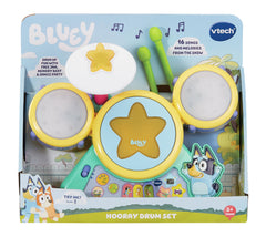 VTech Bluey Hooray Drum Set Bluey voice button for familiar themes