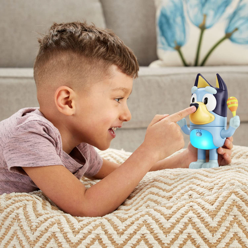 VTech Bluey Shake It Bluey dance-mode invites kids to copy moves and groove freely.