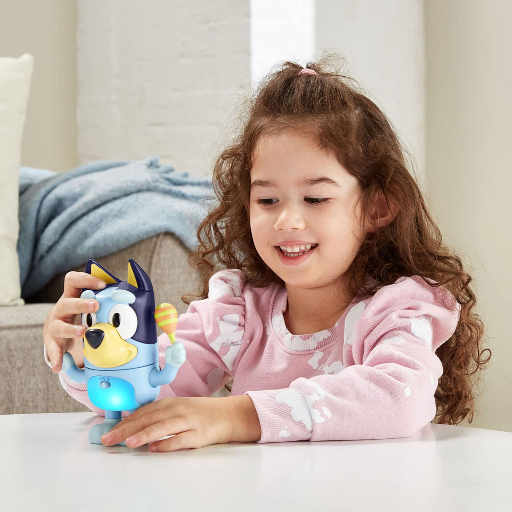 VTech Bluey Shake It Bluey follow-instructions game promotes sequencing and attentiveness.