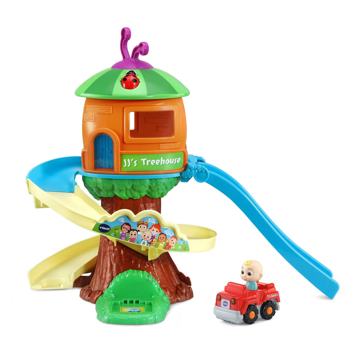 VTech CoComelon Go! Go! Smart Wheels Treehouse Track Set with JJ’s off-road vehicle boosts imaginative play