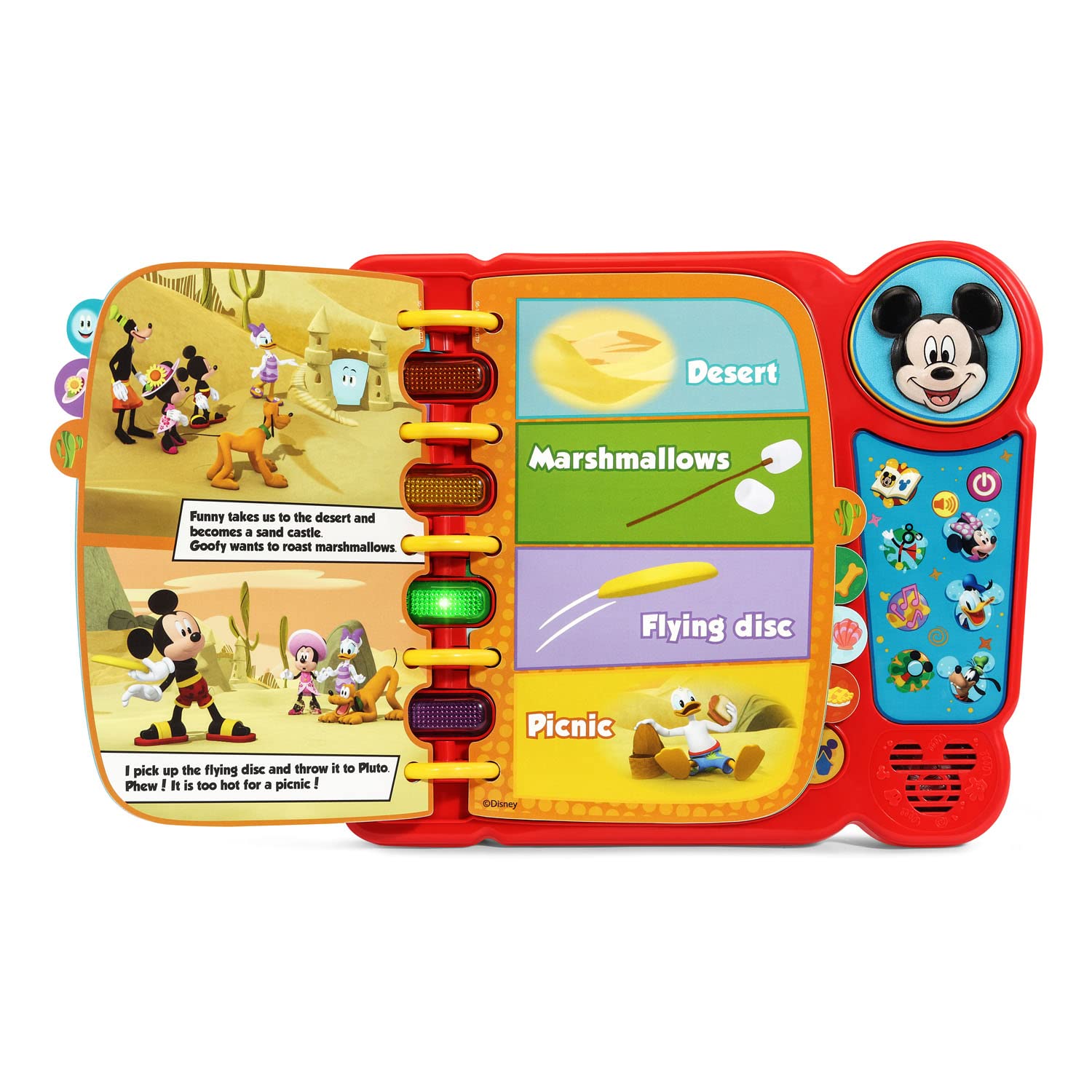 Mickey voice button lets kids hear real character dialogue and engage with the story.