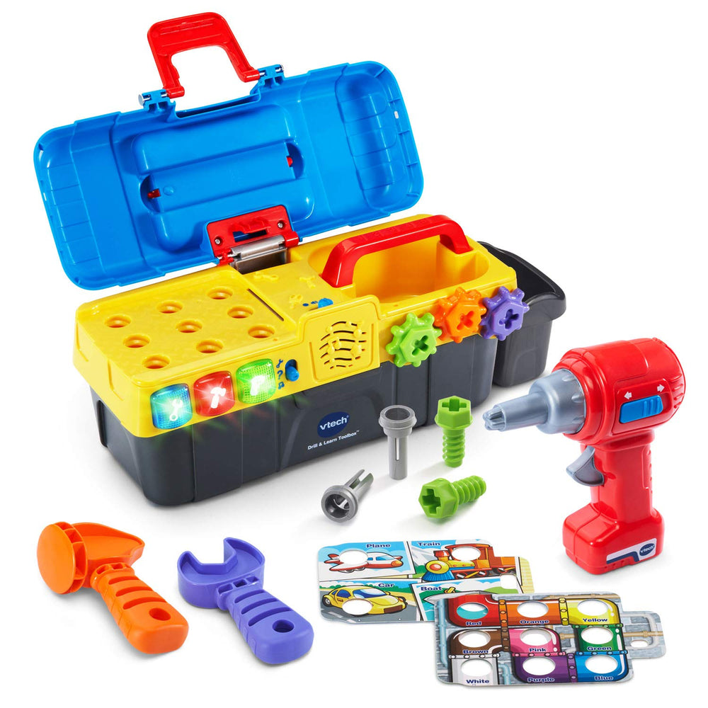 VTech Drill and Learn Toolbox tray lights up during interactive play and color learning