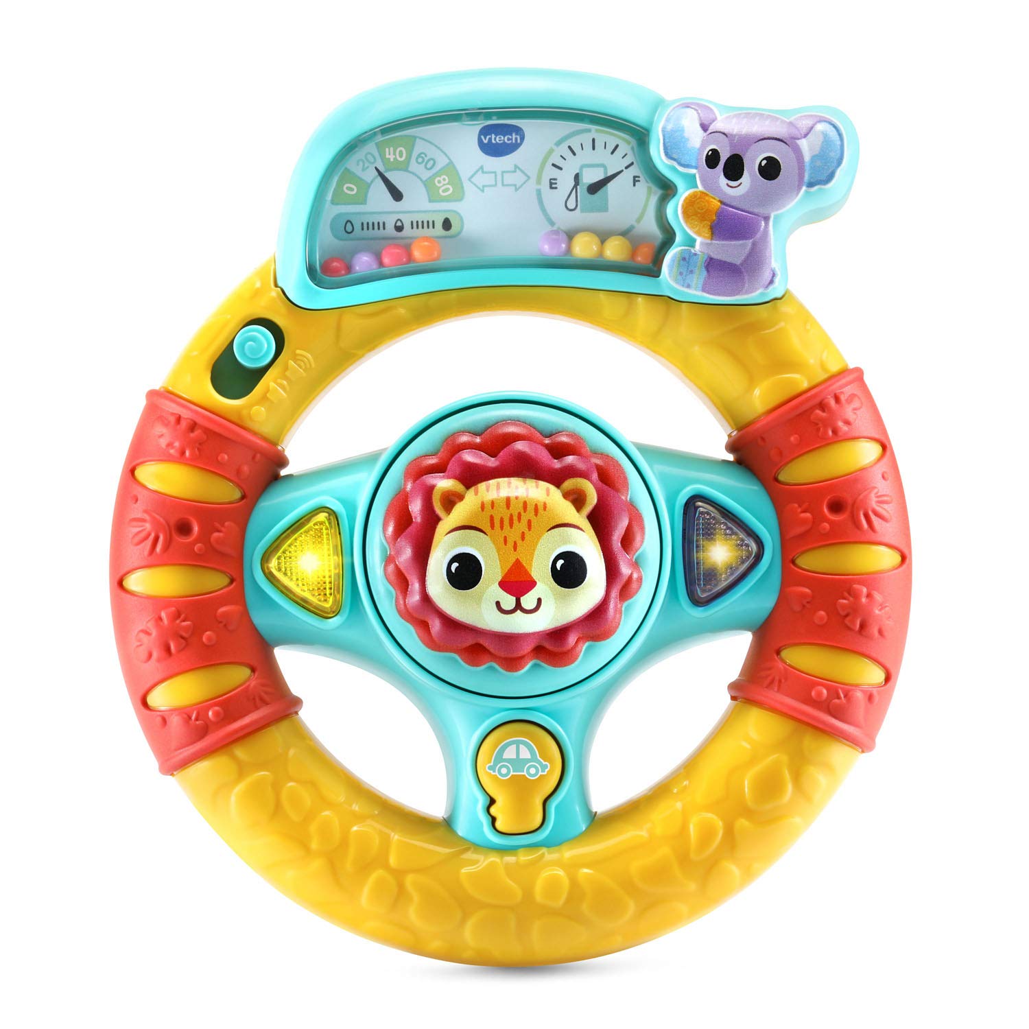 VTech Grip and Go steering wheel with lion button for playful sounds during playtime