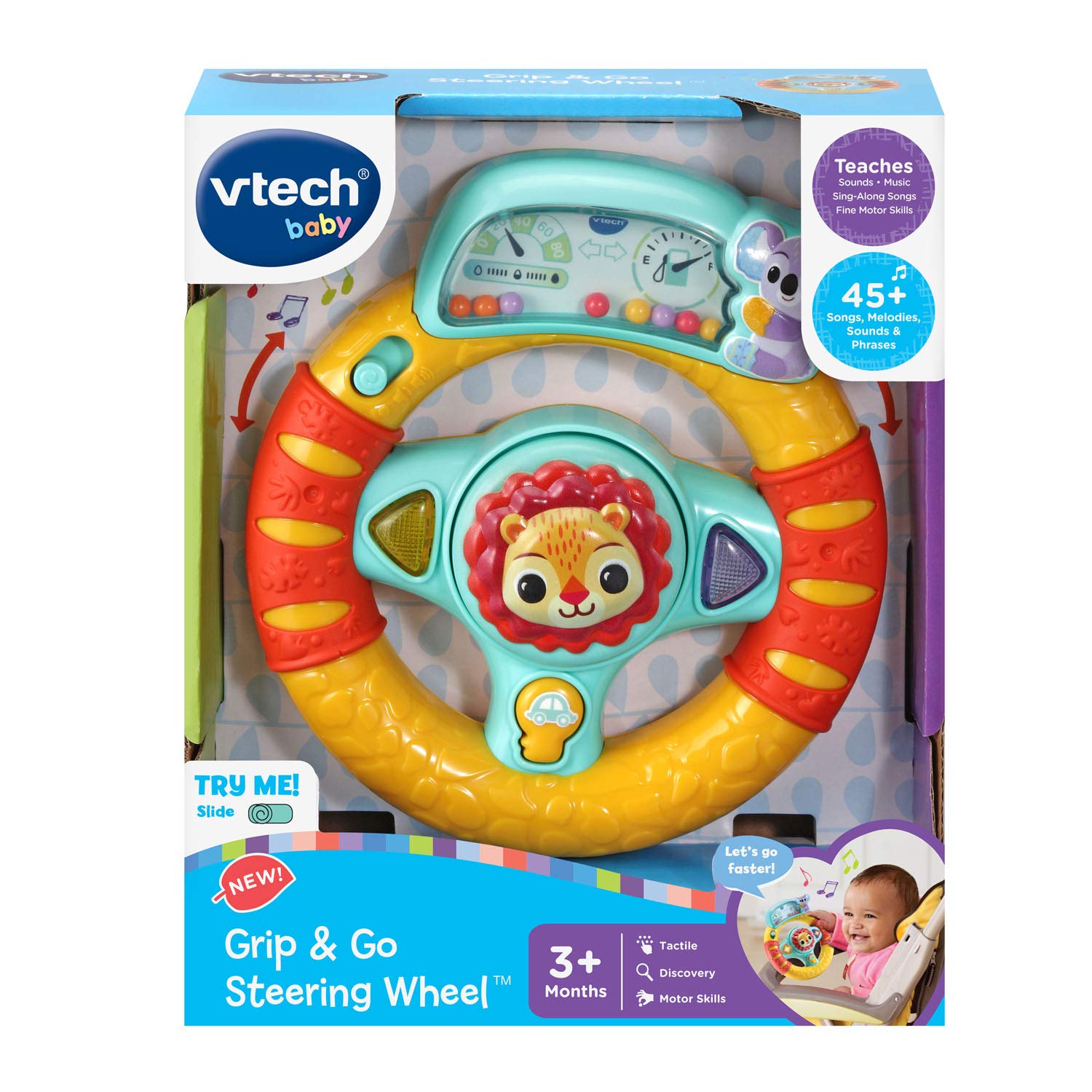 VTech Grip and Go steering wheel stroller strap attachment enables on-the-go play