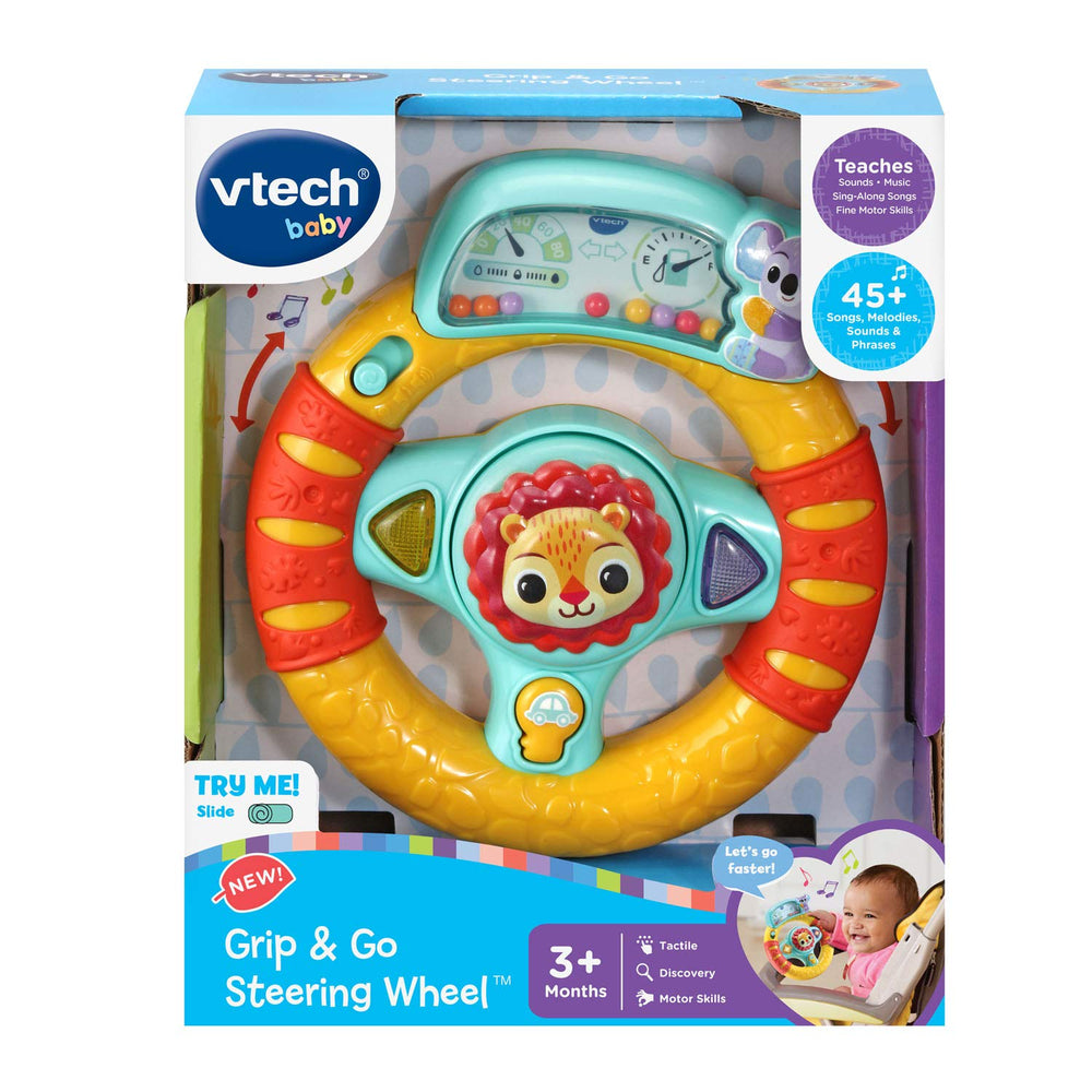 VTech Grip and Go steering wheel stroller strap attachment enables on-the-go play