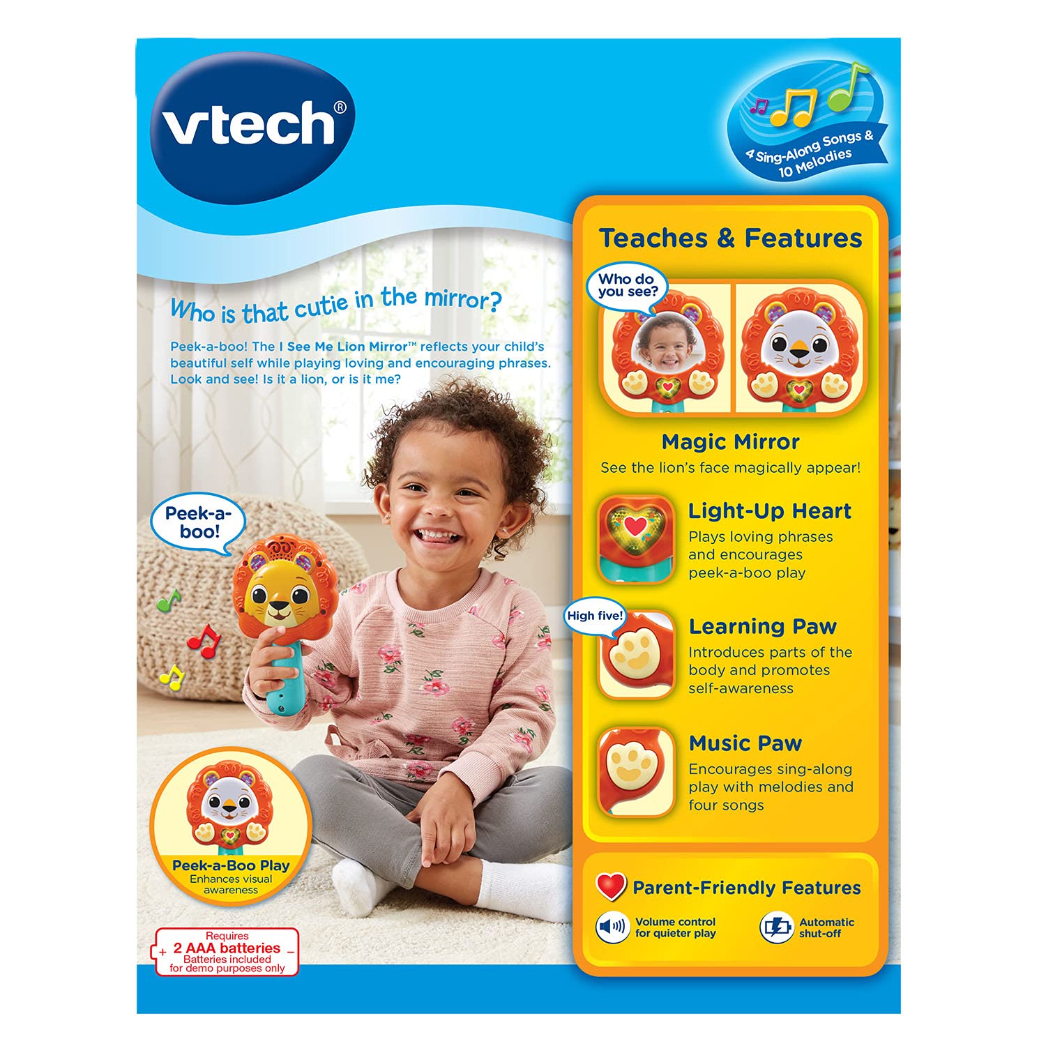 VTech I See Me Lion Mirror is suitable for ages 12–36 months.