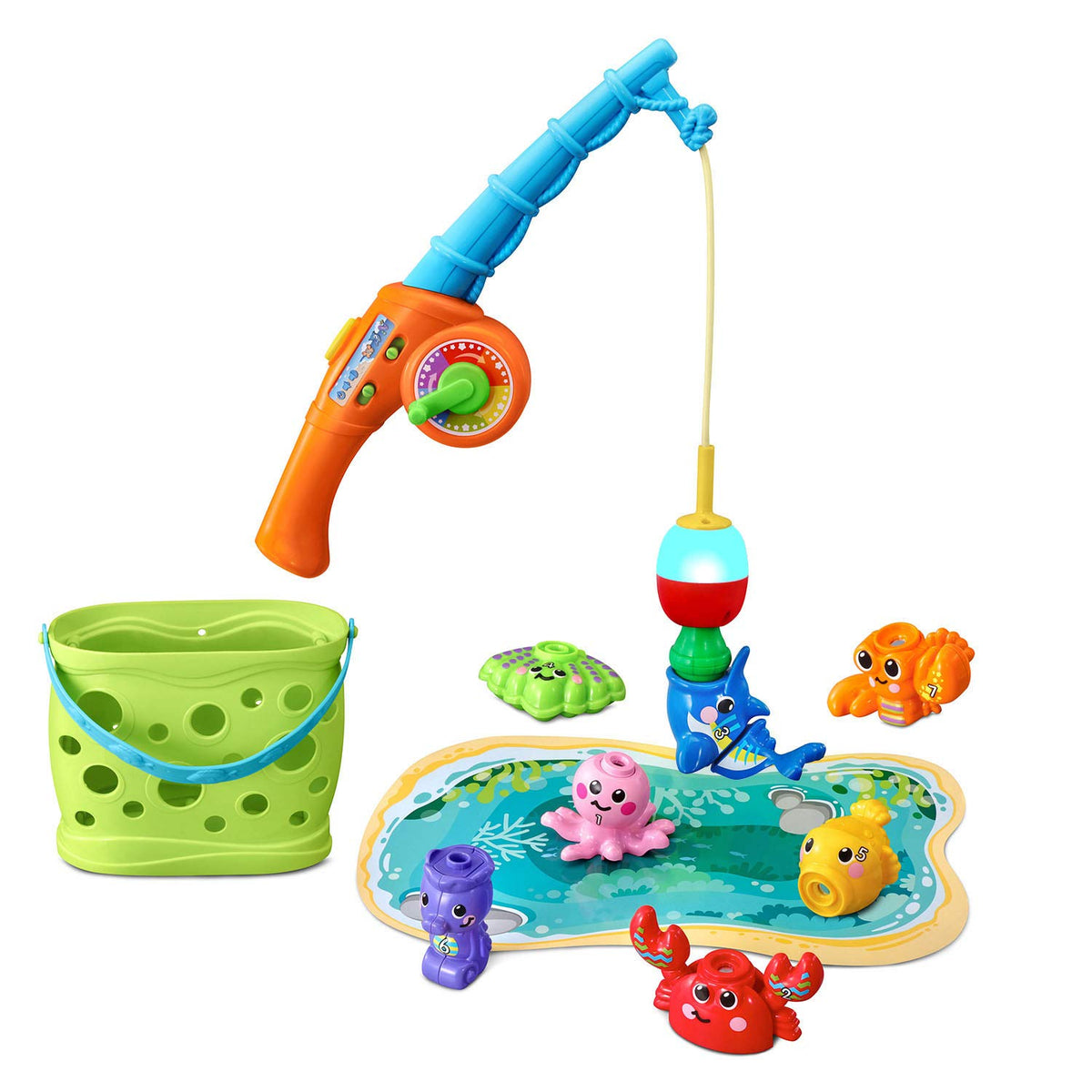 VTech Jiggle and Giggle Fishing Set uses a magnetic bobber for lively catches.