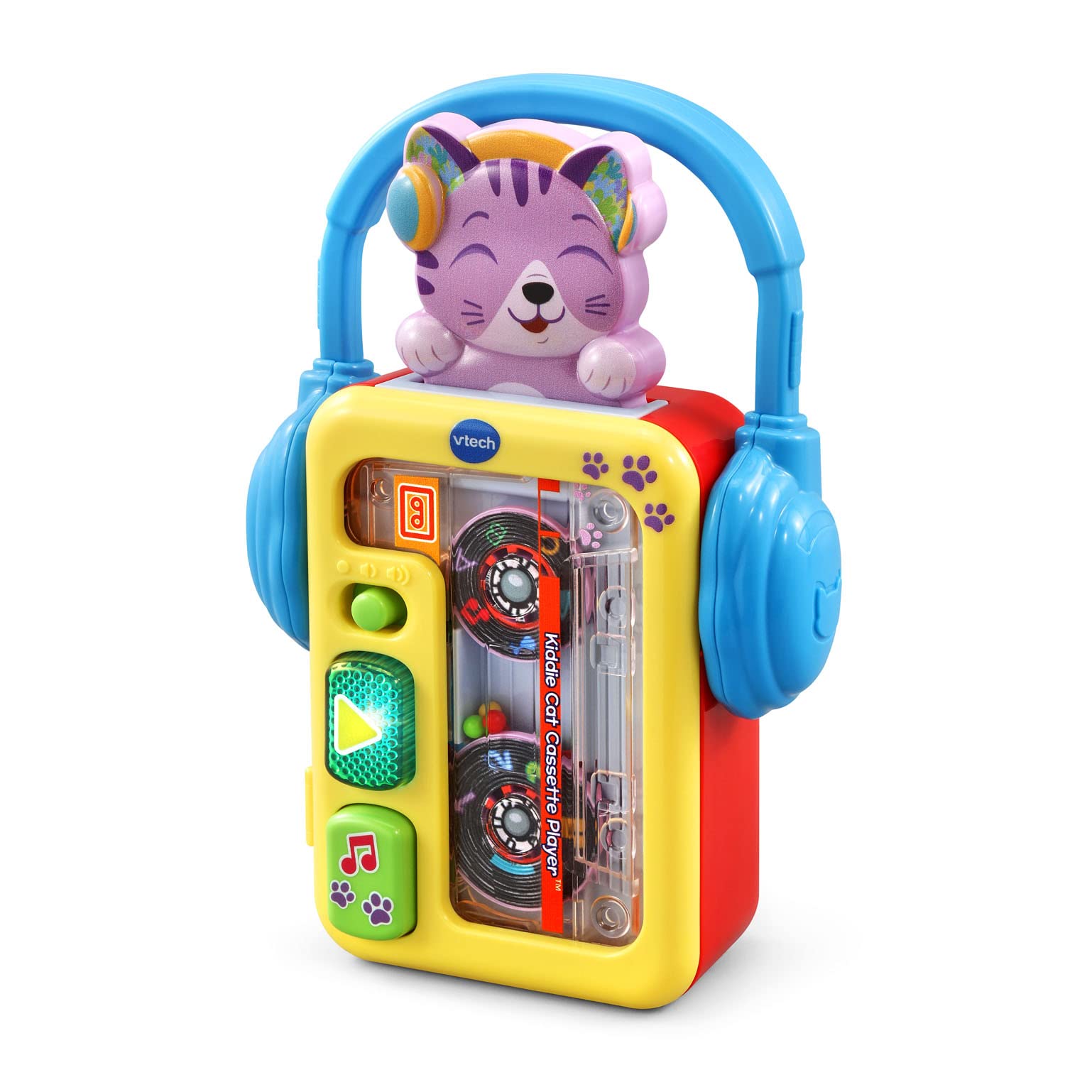 Next button lets toddlers switch melodies and phrases on the Kiddie Cat Cassette Player.