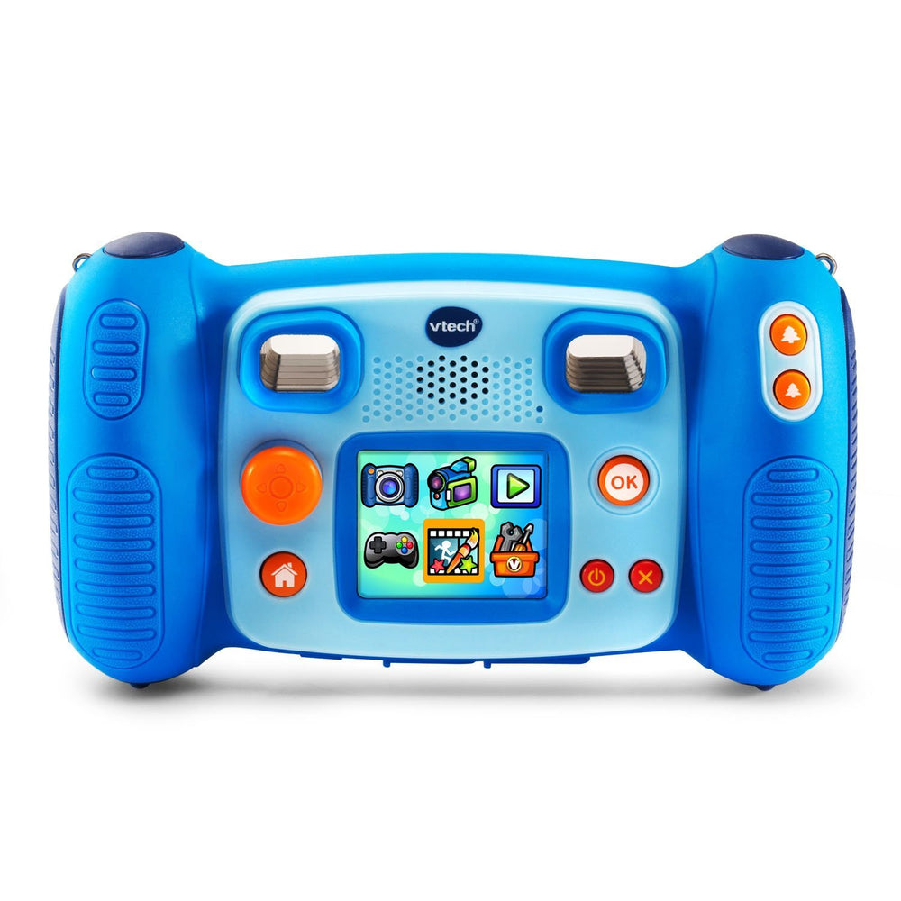 Durable blue housing shown from the side, built to withstand playful use.