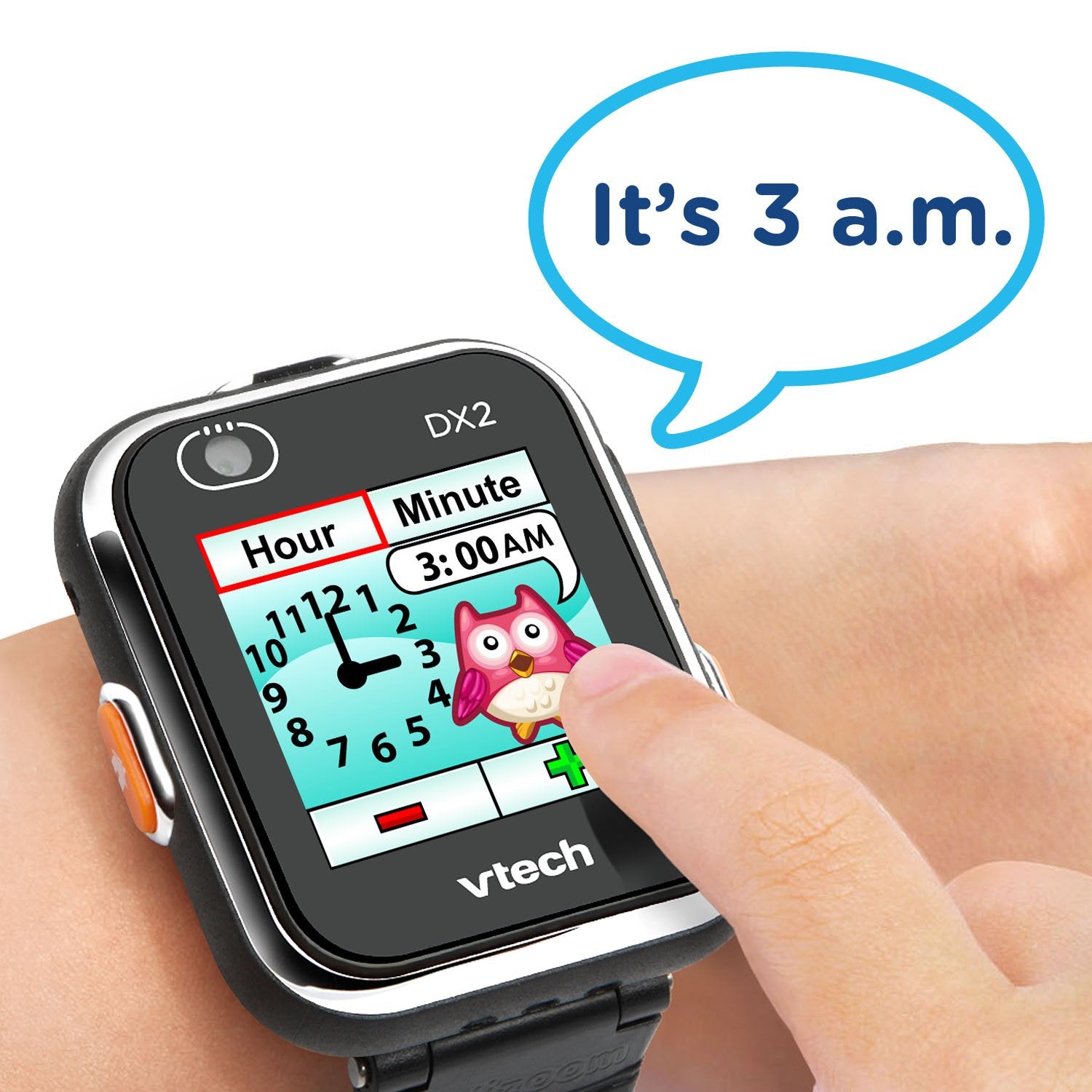 VTech KidiZoom DX2 black watch faces selection supports learning to tell time