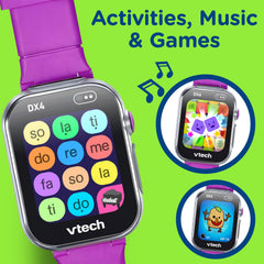 VTech KidiZoom DX4 purple metal body, splash-proof design blends durability with lightweight comfort.