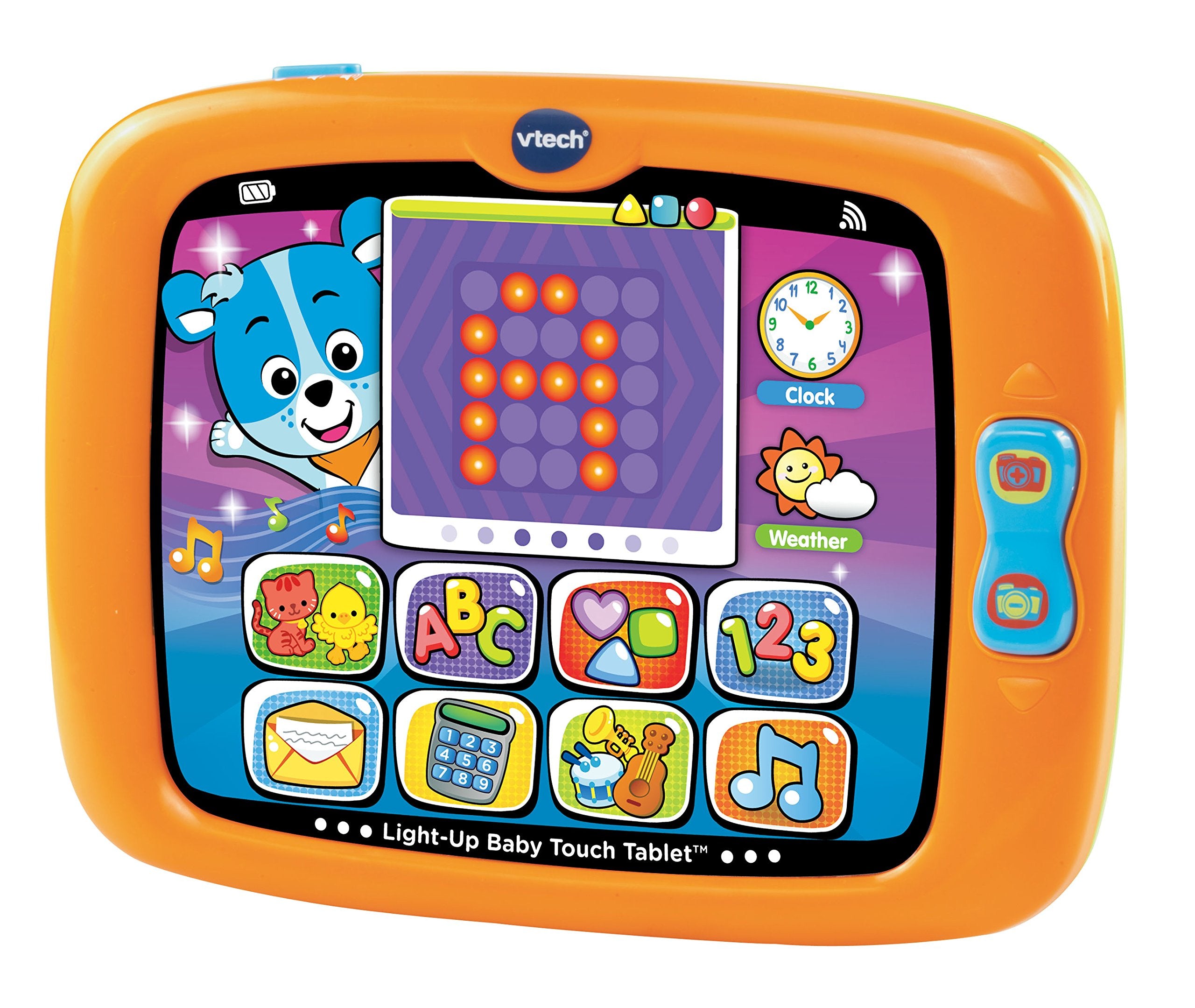 VTech Light-Up Baby Touch Tablet orange front view with engaging interactive screen for toddlers.