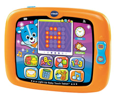 VTech Light-Up Baby Touch Tablet orange front view with engaging interactive screen for toddlers.