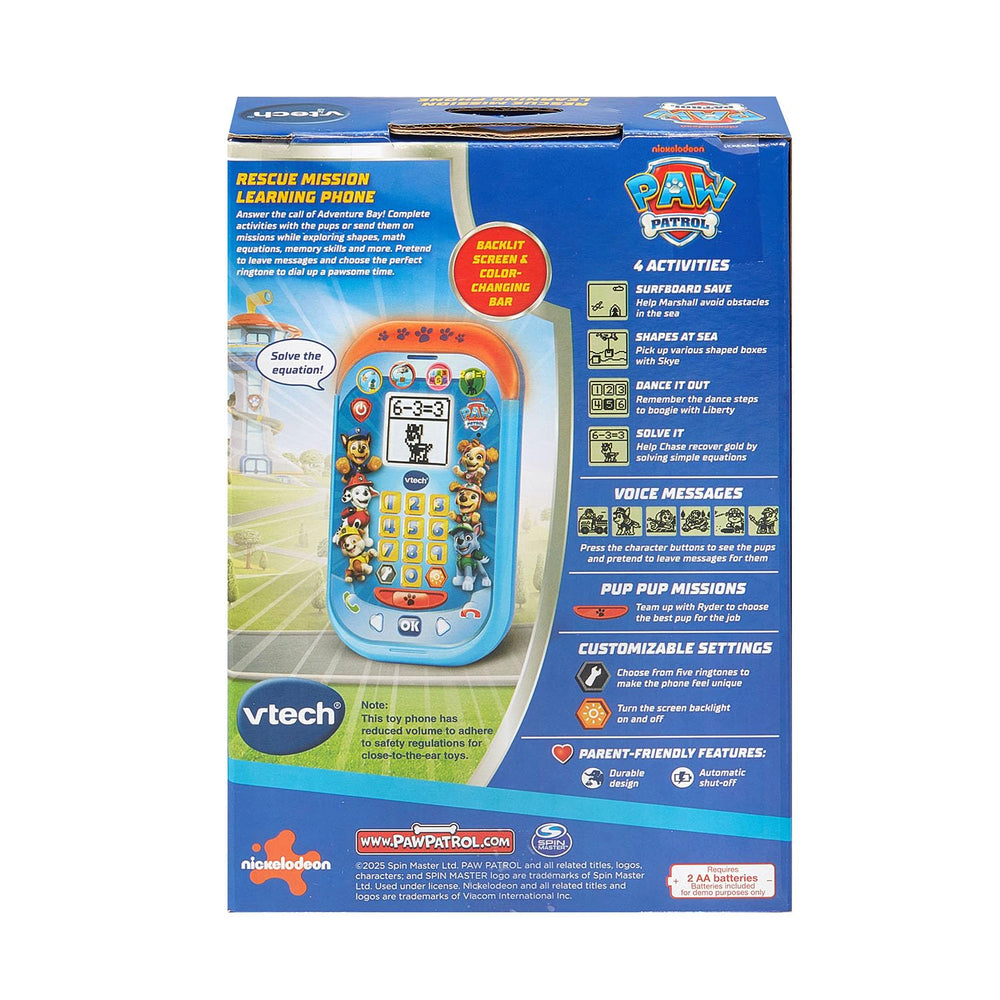VTech PAW Patrol Rescue Mission Learning Phone Chase gold quest—learns basic equations through play.