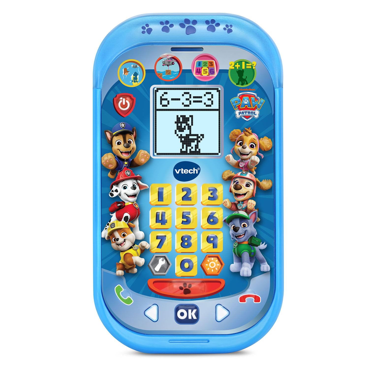 VTech PAW Patrol Rescue Mission Learning Phone front view, kid-friendly design inspires imaginative play.