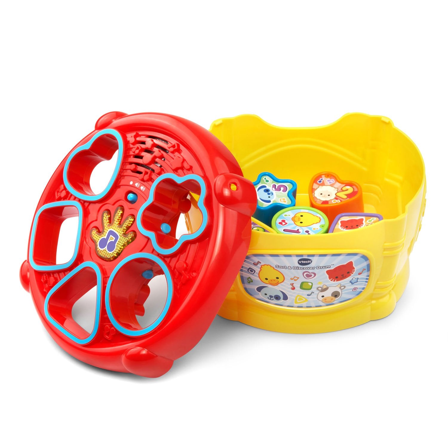 VTech Sort and Discover Drum yellow block-sort area supports early motor skills