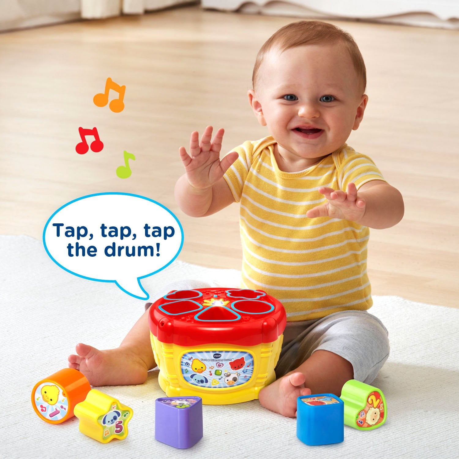 VTech Sort and Discover Drum yellow magic sorter recognizes blocks and teaches shapes