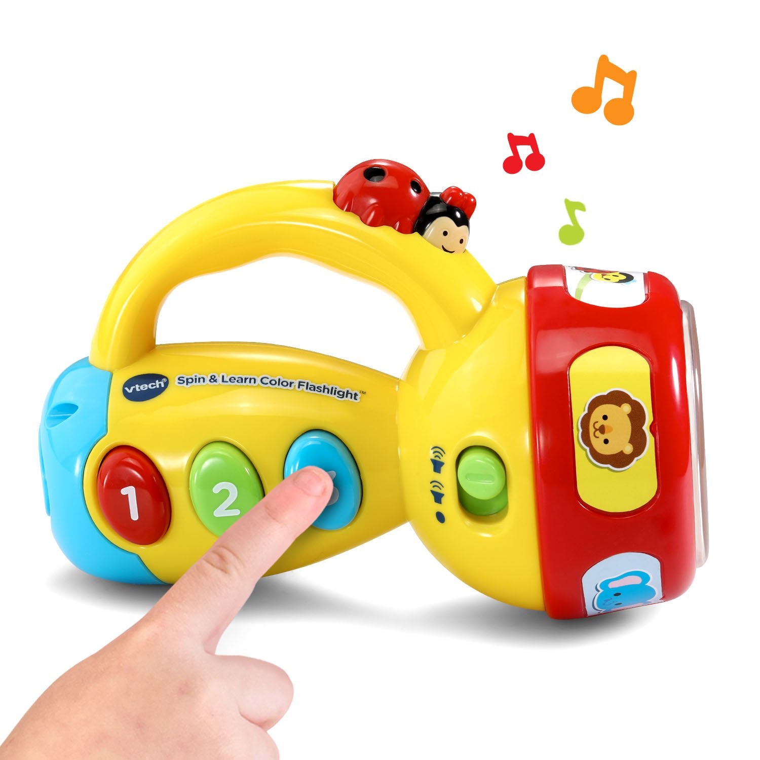 VTech Spin and Learn Color Flashlight glowing rainbow colors for visual stimulation.