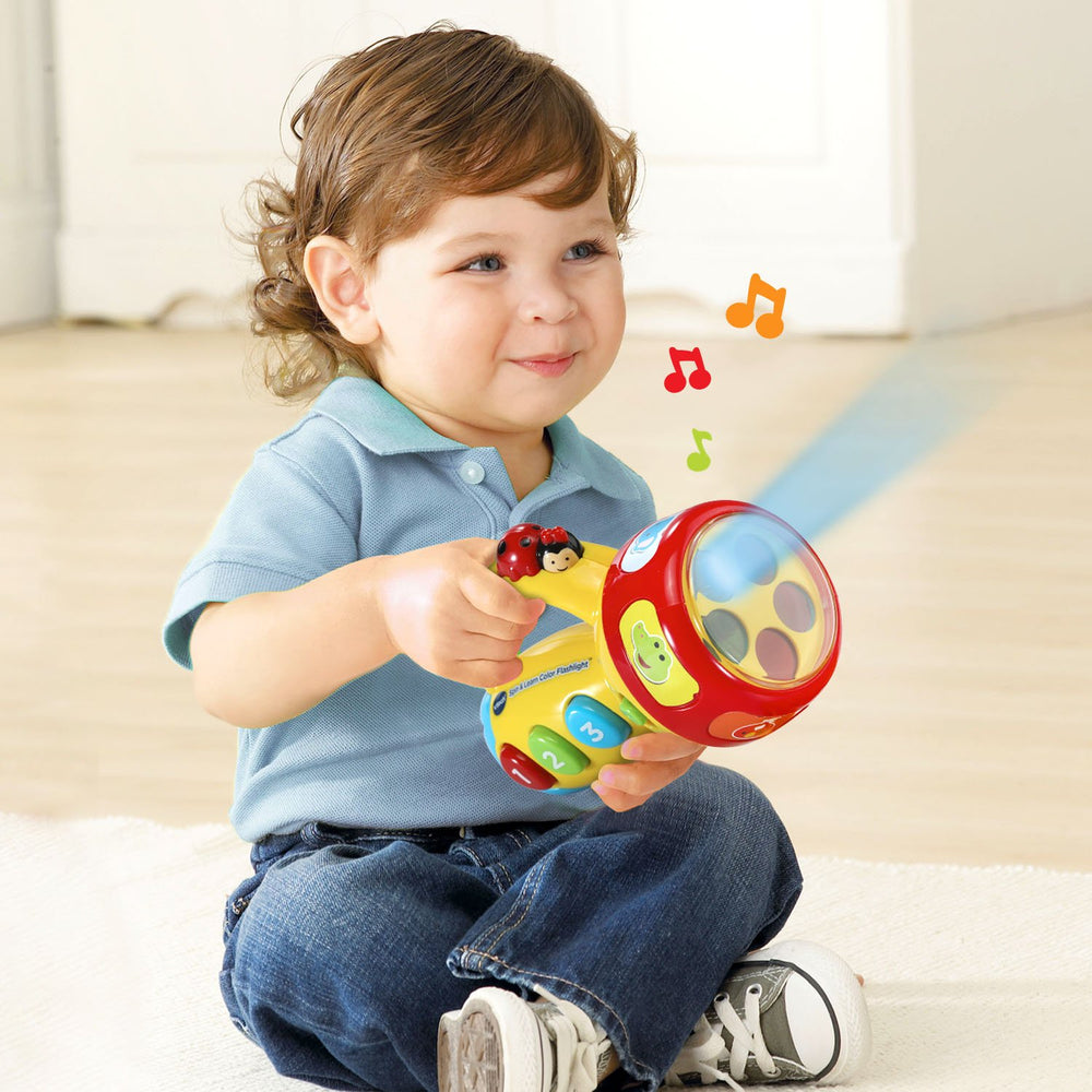 VTech Spin and Learn Color Flashlight spinning dial showcases colors and animals.