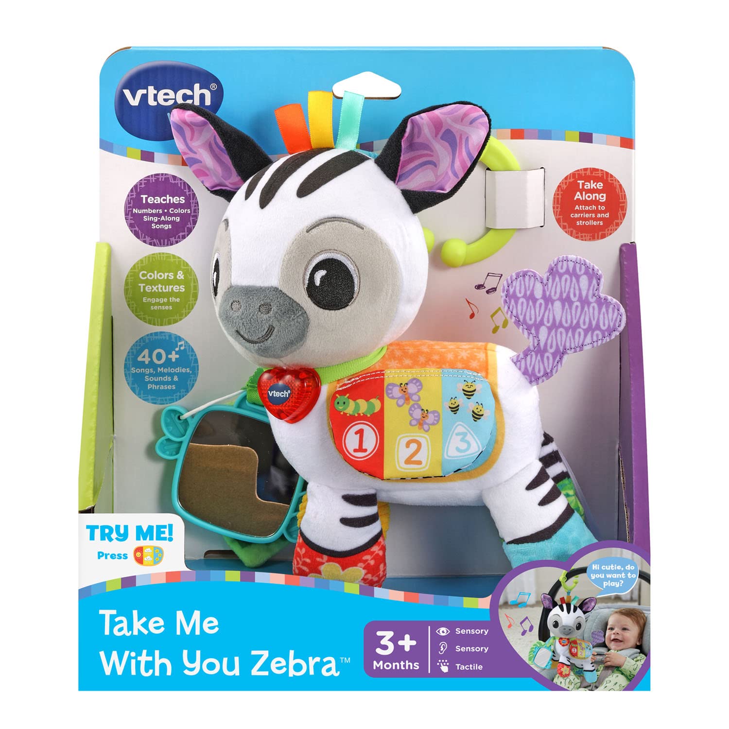 VTech Take Me With You Zebra black-and-white stripes attract baby attention during play