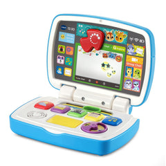 VTech Toddler Tech Laptop mirror screen reflects the child with light-up emojis.