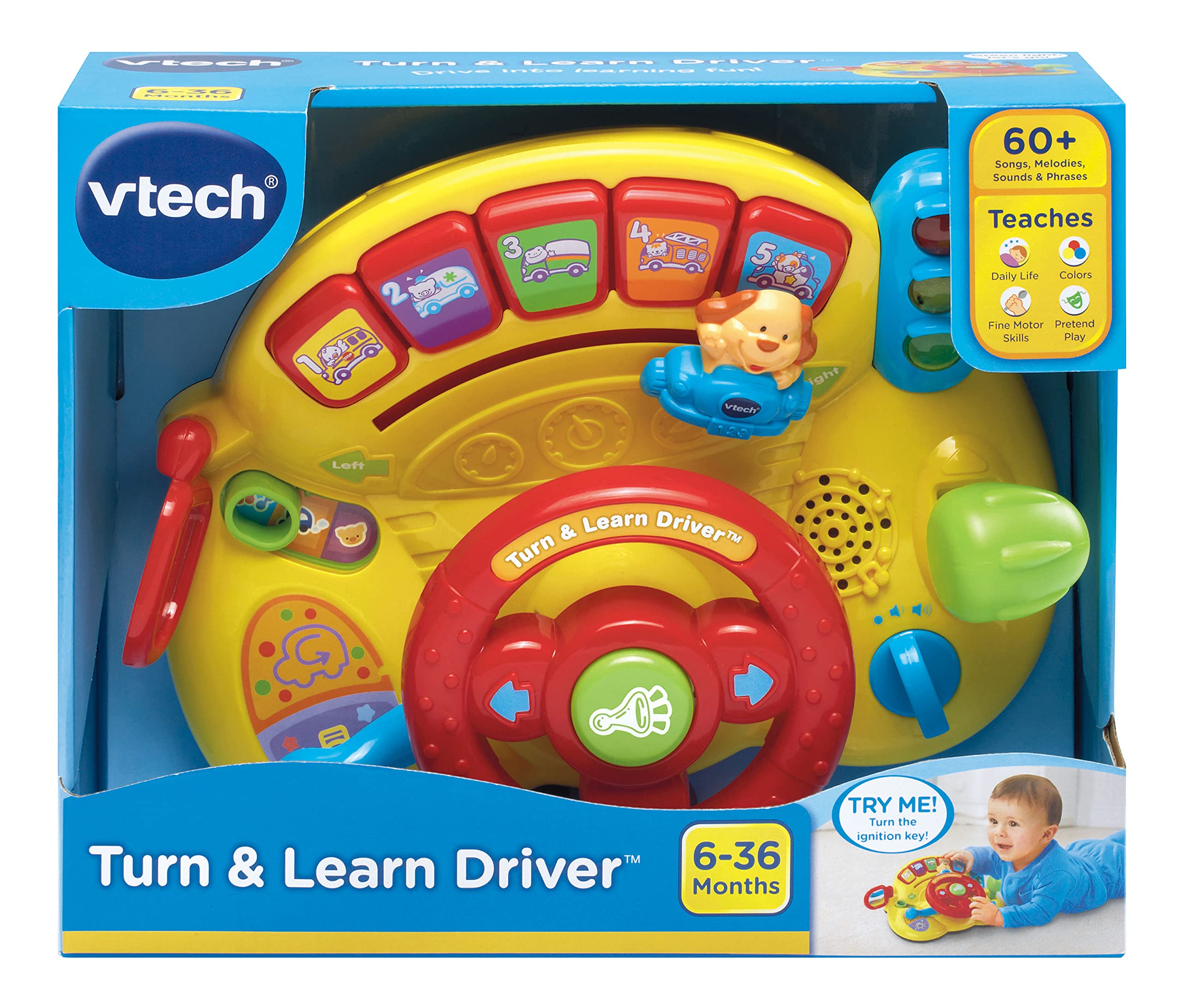 VTech Turn and Learn Driver yellow gear shift adds movement-based play and sound effects