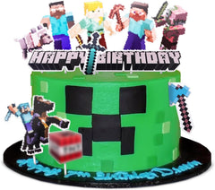 V TOWER 10-piece pixel-style gamer cake toppers enhance birthday cake visuals and quick setup