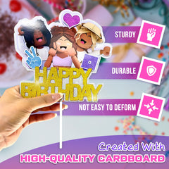 V TOWER Gaming-themed Topper sparkles on cake for playful celebrations.