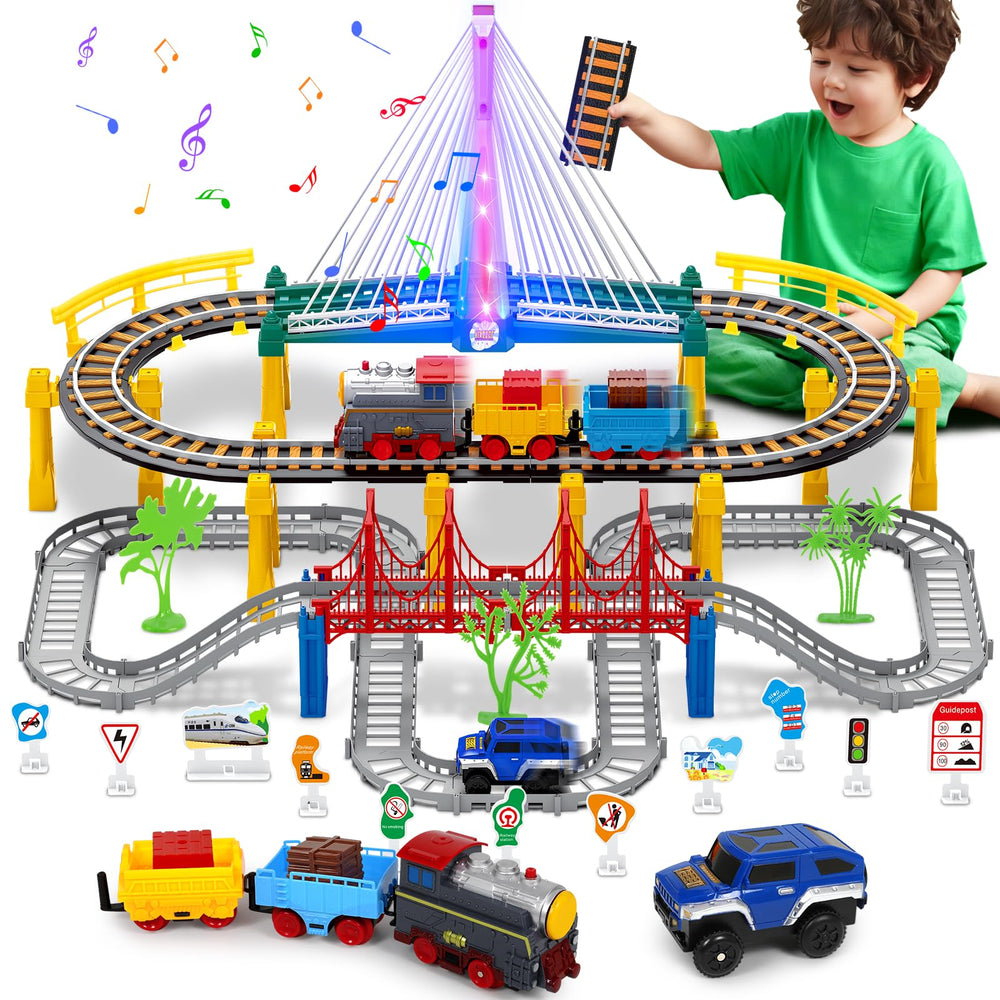Vunrahsg electric train set with bridge lights for immersive play and storytelling