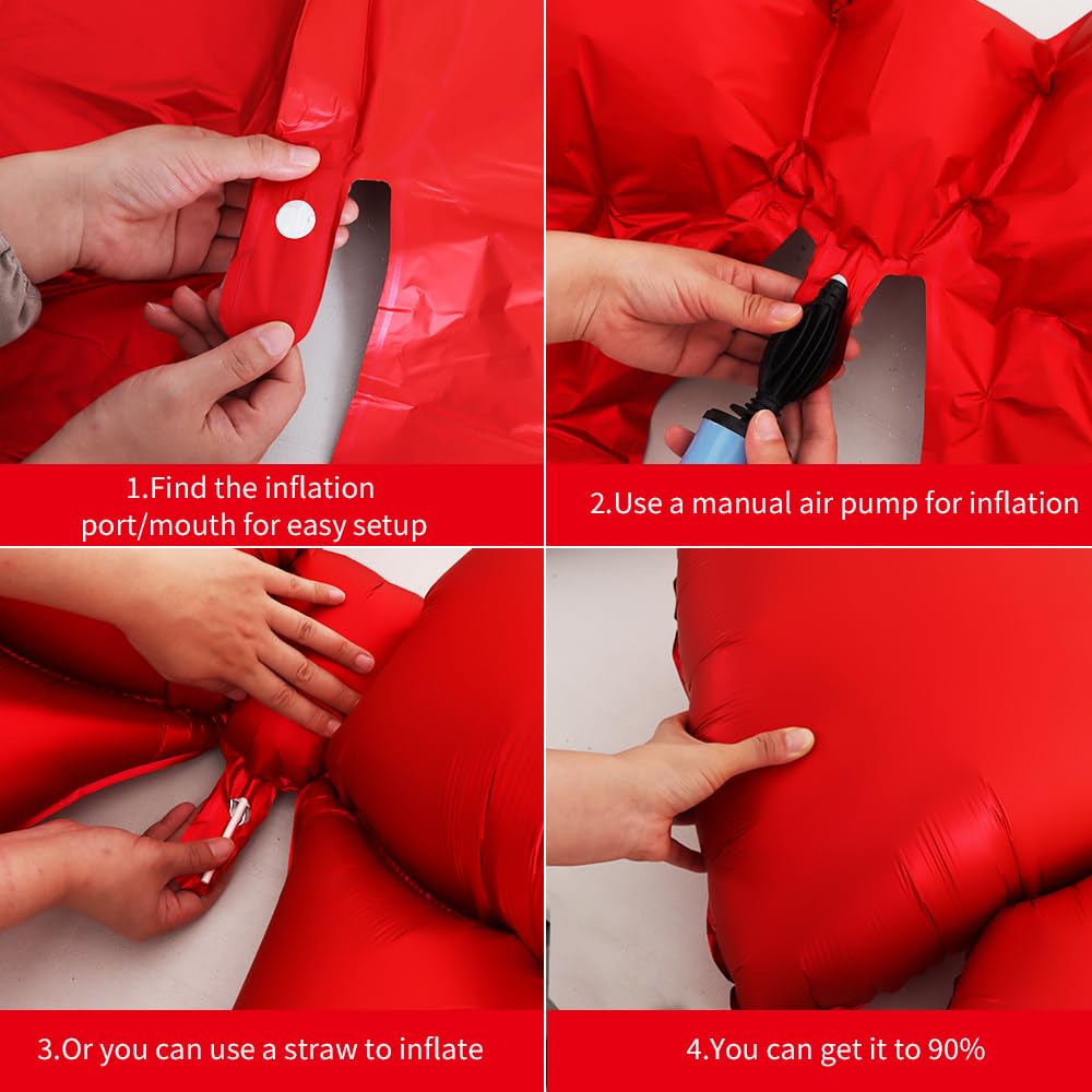 Vuzvuv red bow balloon close-up showing reflective aluminum film quality