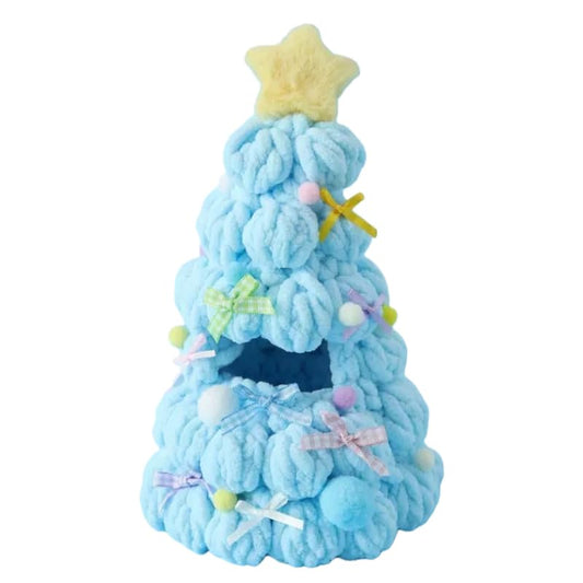 VVQUI 17cm doll blue Christmas tree outfit with poms and bows for festive photo displays.
