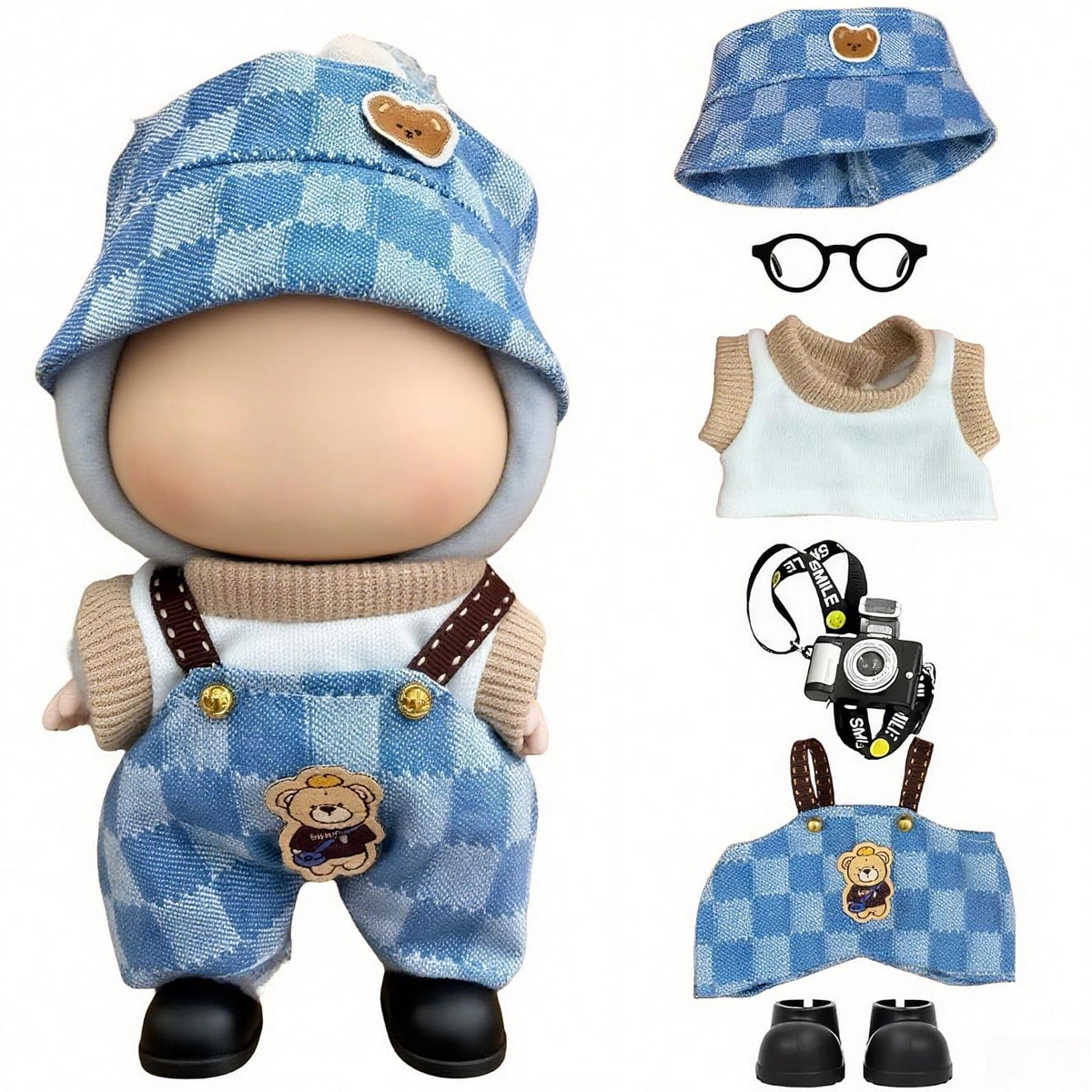 VVQUI 17cm doll clothes in denim blue, 6-piece set for versatile dress-up and creative storytelling.