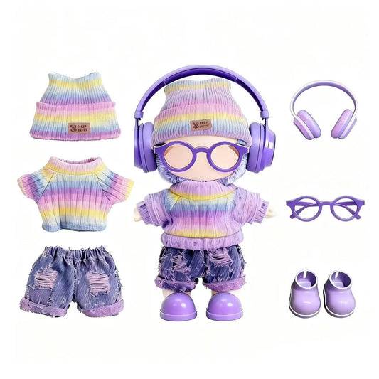 VVQUI 17cm doll clothes rainbow set showing hat and sweaters for stylish playtime