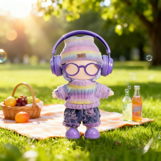 VVQUI 17cm doll clothes rainbow set featuring headphones, glasses, and shoes for complete outfits