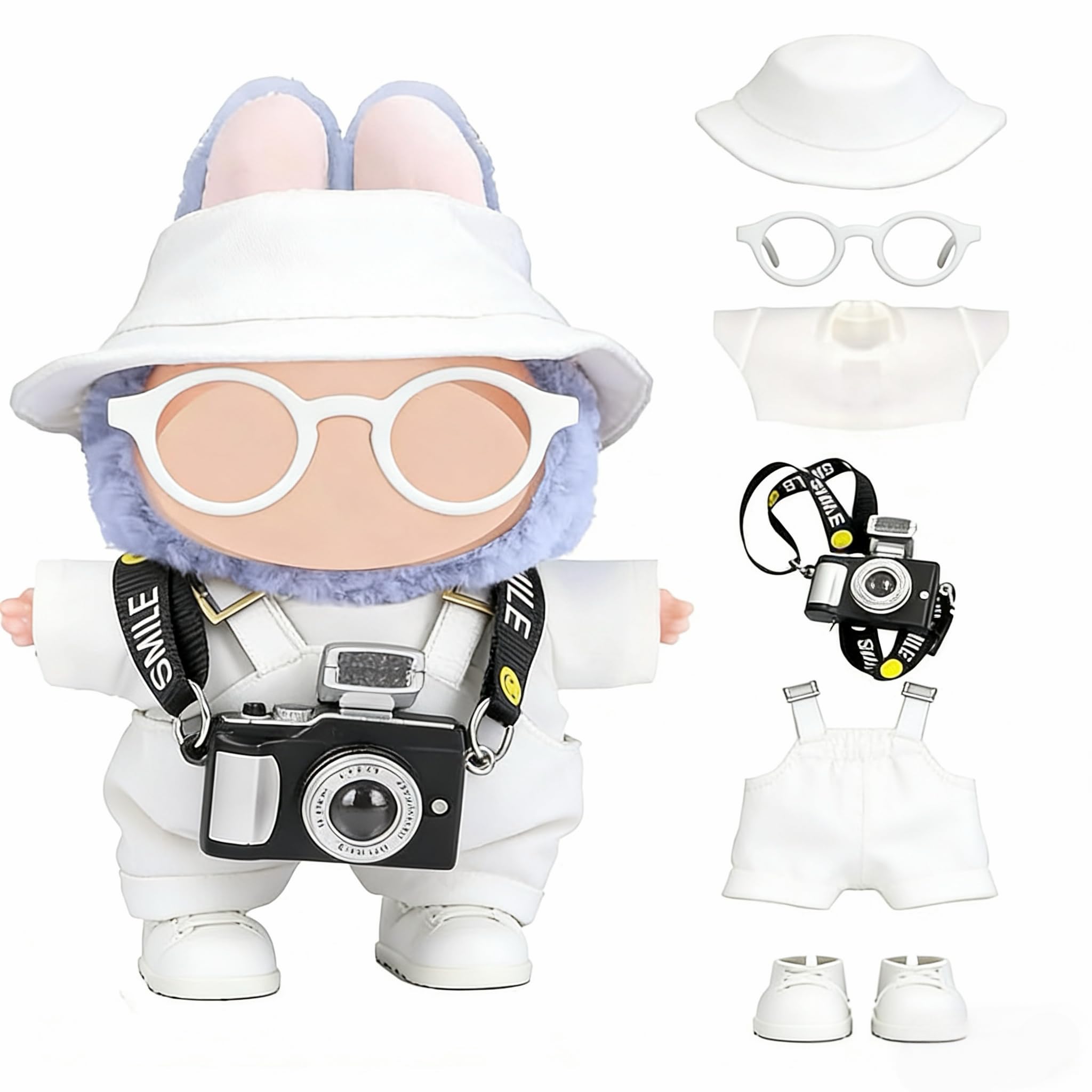 VVQUI 17cm doll clothes set overview in white for easy dress-up fun.