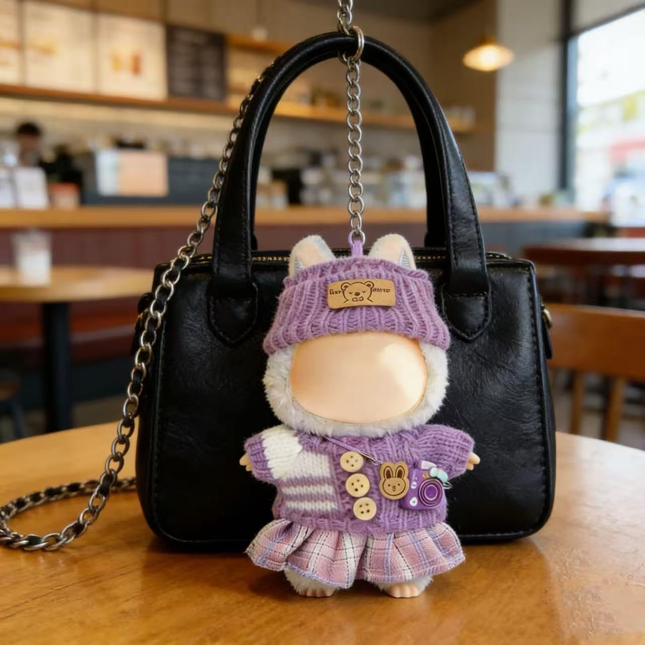 VVQUI 17cm doll mini camera purple, adorable prop for photo-themed pretend play.