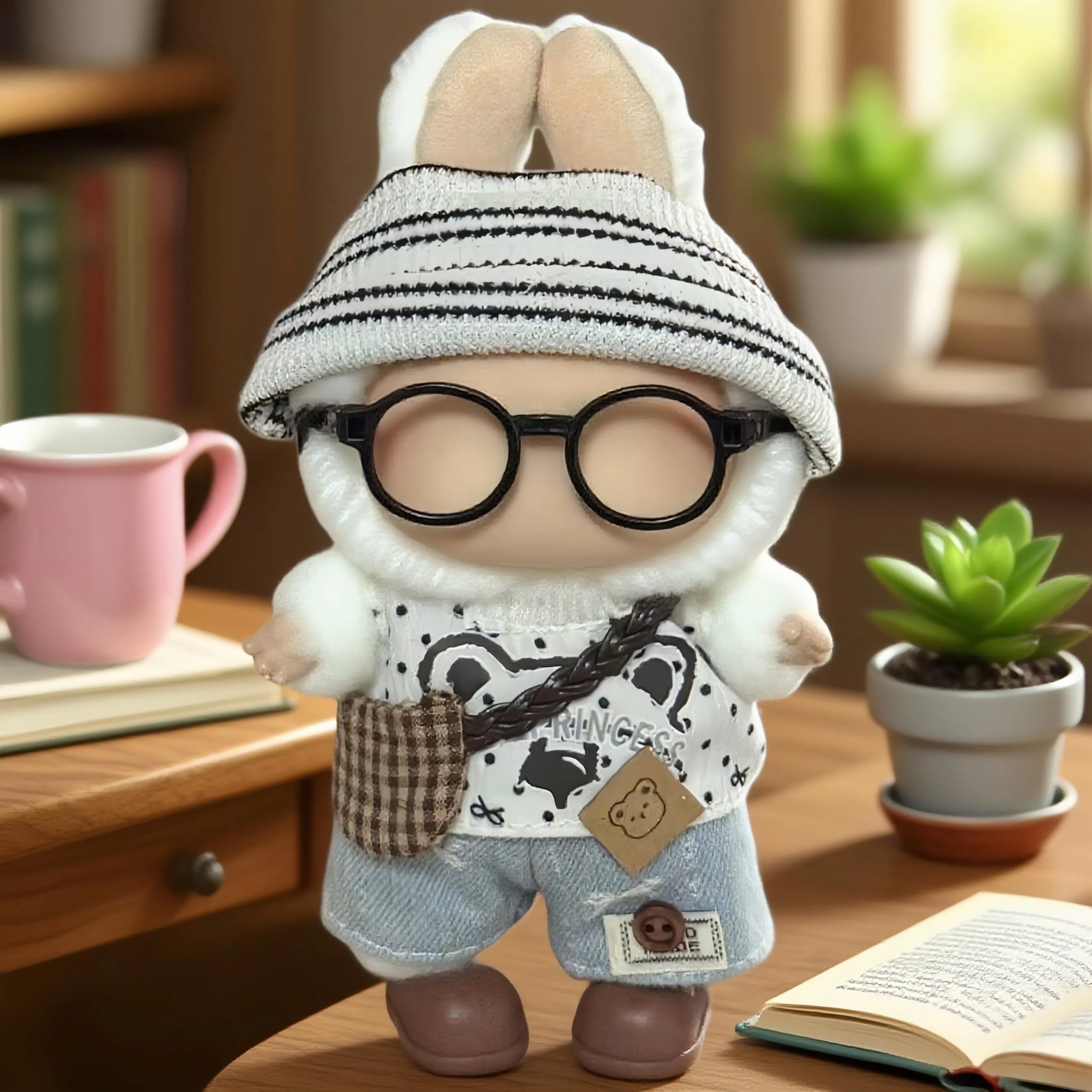 VVQUI 17cm doll wearing outfit with backpack and glasses.
