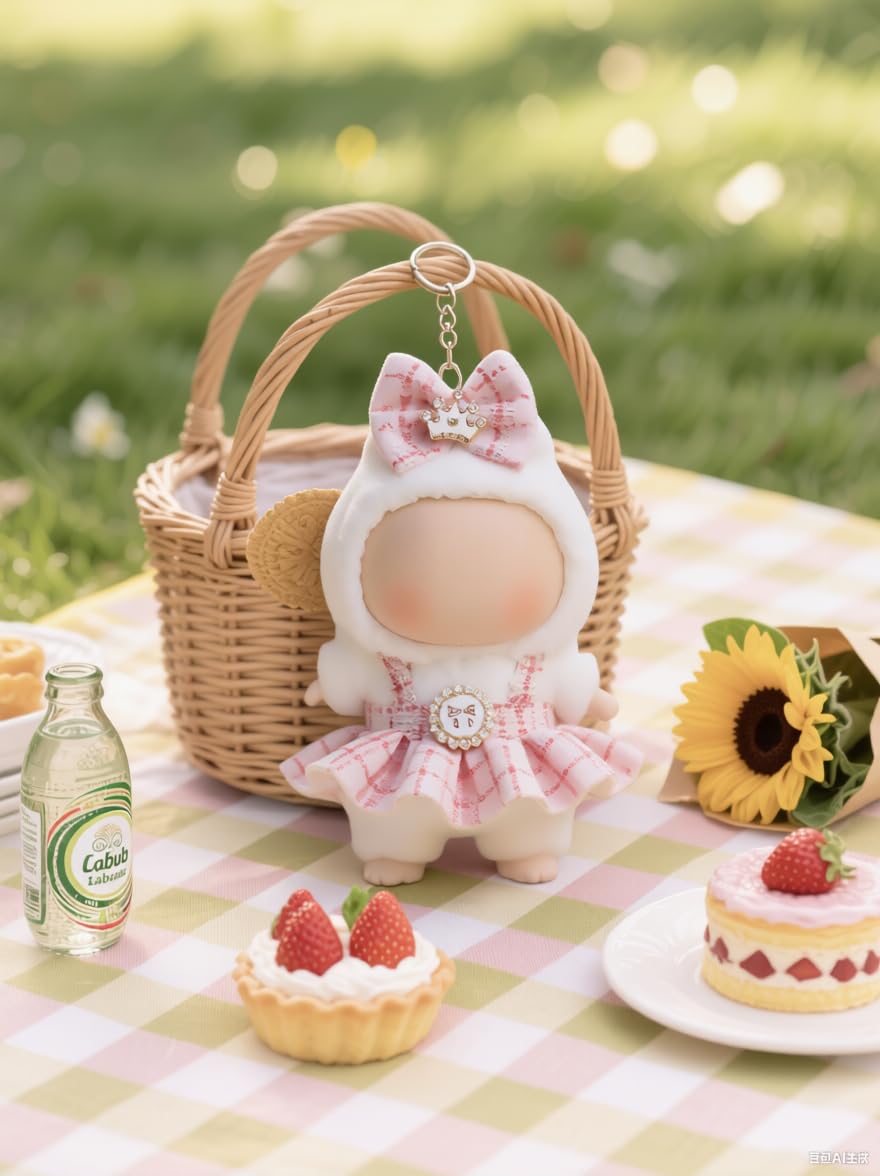 VVQUI 17cm plaid dress in white, perfect for clean, bright doll looks.