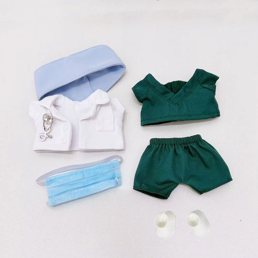 VVQUI doctor outfit for 17cm doll with green scrubs and cap, ready for pretend care