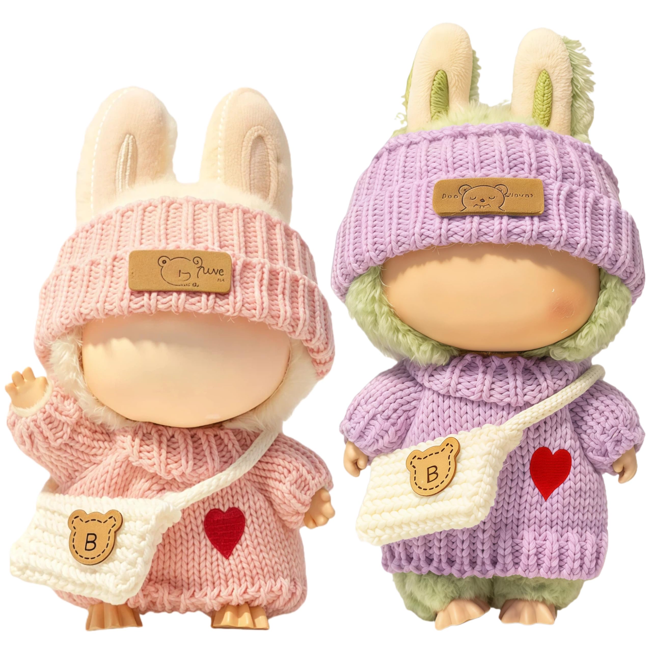 VVQUI Labubu 17cm doll heart sweater, soft crochet texture for cozy playtime
